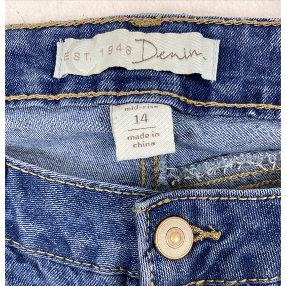 Est 1946 Denim Jeans Womens Size 14 Medium‎ Wash Denim Raw Hem Patches Distress - Picture 3 of 12